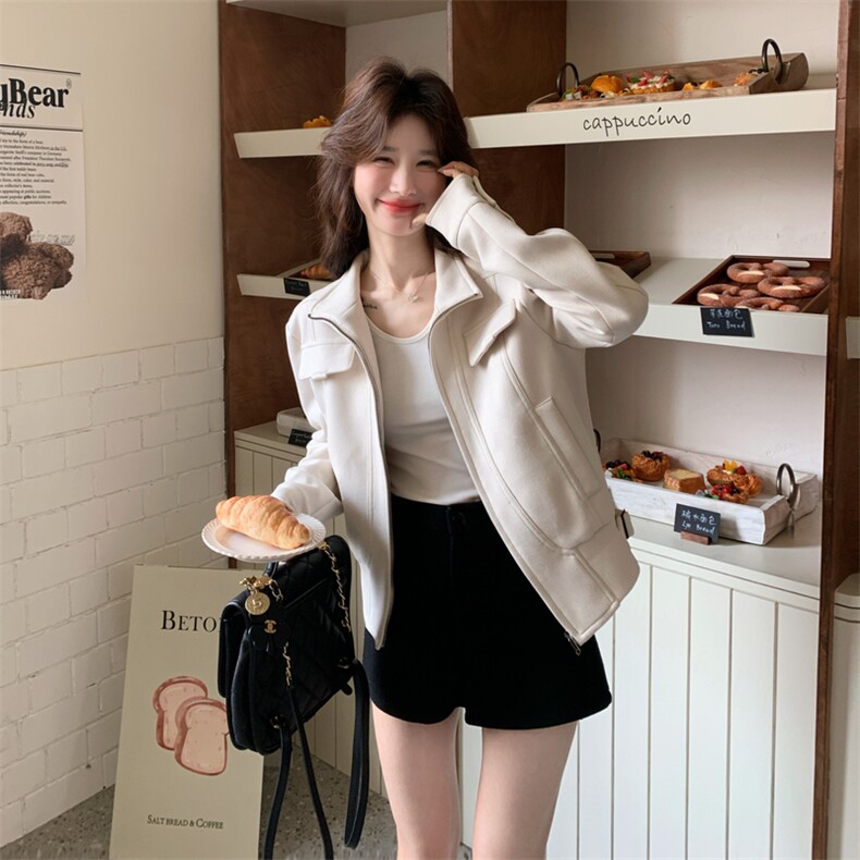 上新有货春季白色麂皮立领短外套5512P155K248,女装短外套,2C176