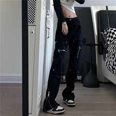 高端黑色牛仔裤男弹力秋季新款韩版柳丁拉链设计修身小脚休闲长裤，男装牛仔裤，星座506A