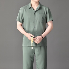 2025夏季风套装衬衫套短袖长裤衬衫男装方领休闲男士装，男装T恤，钱塘6003（原4033）