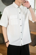 2021夏季新款日系大码男宽松风亚麻棉麻短袖衬衫C552-P35，男装衬衫，电商A001
