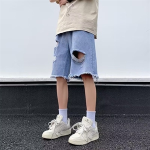 毛边破洞牛仔短裤男夏季薄款痞帅炸街vibe休闲乞丐裤子32322-P45图片