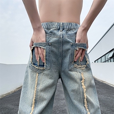 美式ins高街hiphop重工艺水洗毛边牛仔裤货号K712P65，男装牛仔裤，电商A063