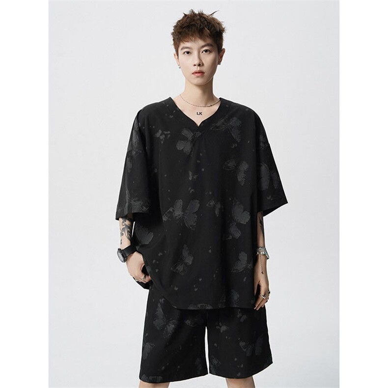 TZ786-特批55控98夏季新款扎染冰丝速干大码短袖短裤T恤套装，男装休闲套装，电商A059