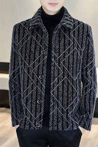 冬季新款男士商务休闲翻领加棉加厚毛呢大衣短款夹克外套A75P140图片