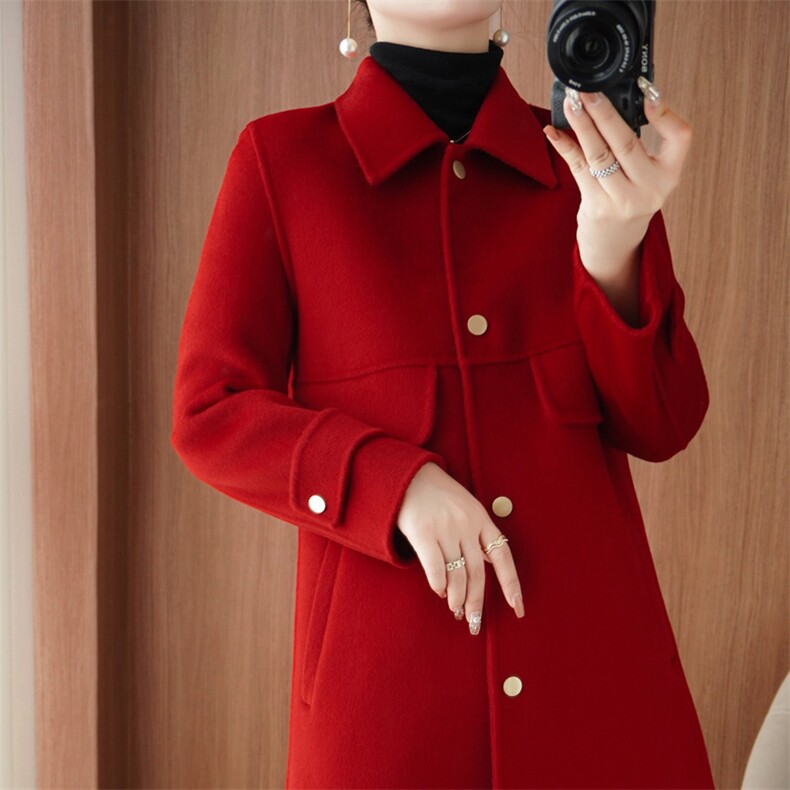 秋冬羊毛大衣女高级感西装领中长款宽松气质羊毛呢外套，女装双面呢大衣，悦洋羊绒