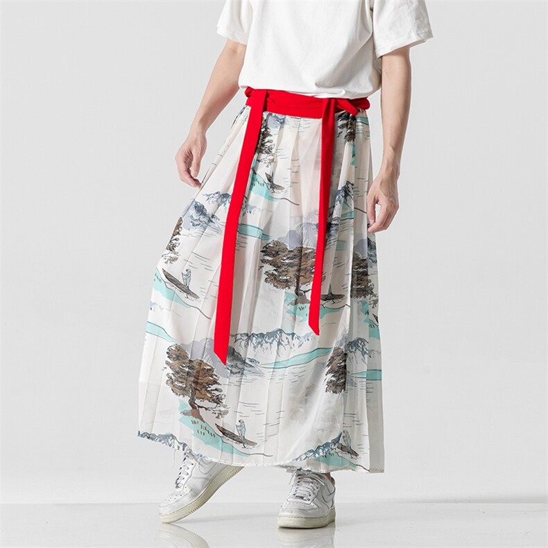 夏季 风汉服古风仙气一片式裙裤中性百褶马面裙情侣 K239/P75图片