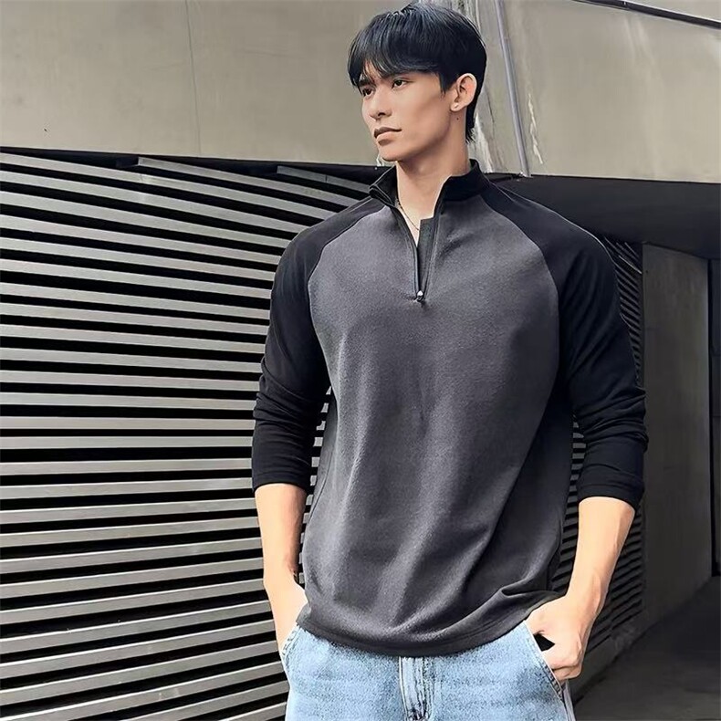 【网图慎用】 TX02德绒打底衫 运动保暖撞色拉链T恤图片