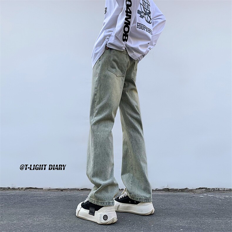 B221美式ins高街小众纯色百搭微喇牛仔裤LK22087-P55控78,男装牛仔裤,电商B221