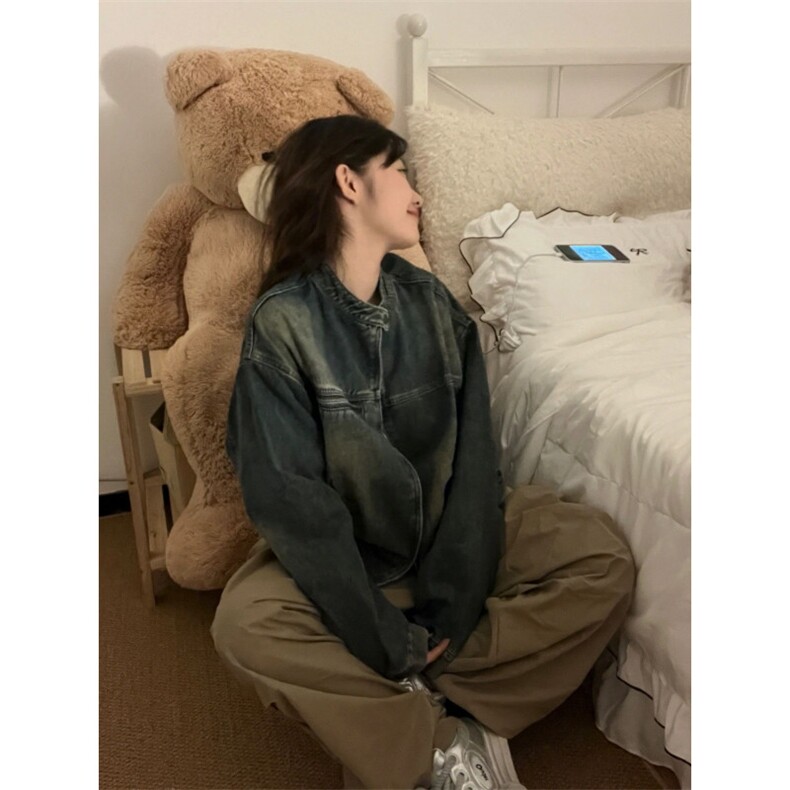 【有货】美式复古垫肩牛仔外套男女款高级感立领夹克JK05CC-特P68,男装夹克,星座1007（原301D）