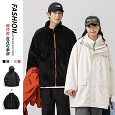 秋冬三合一连帽双层冲锋衣纯色宽松港风情侣棉袄外套MY9318P-115，男装棉衣，电商A128
