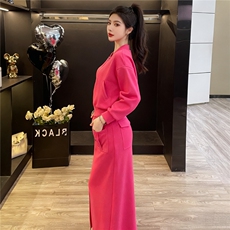 高级感时尚运动套装女秋季新款拉链开衫卫衣前开叉半身裙两件套潮，女装套装/套裙，江南