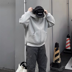 抖音得物高品质 25秋冬美式高街宽松结构防风高领连帽卫衣外套W60图片