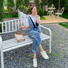 现货新品时尚韩版牛仔背带裤长裤两件套套装，女装连体裤，菡迪欧娜