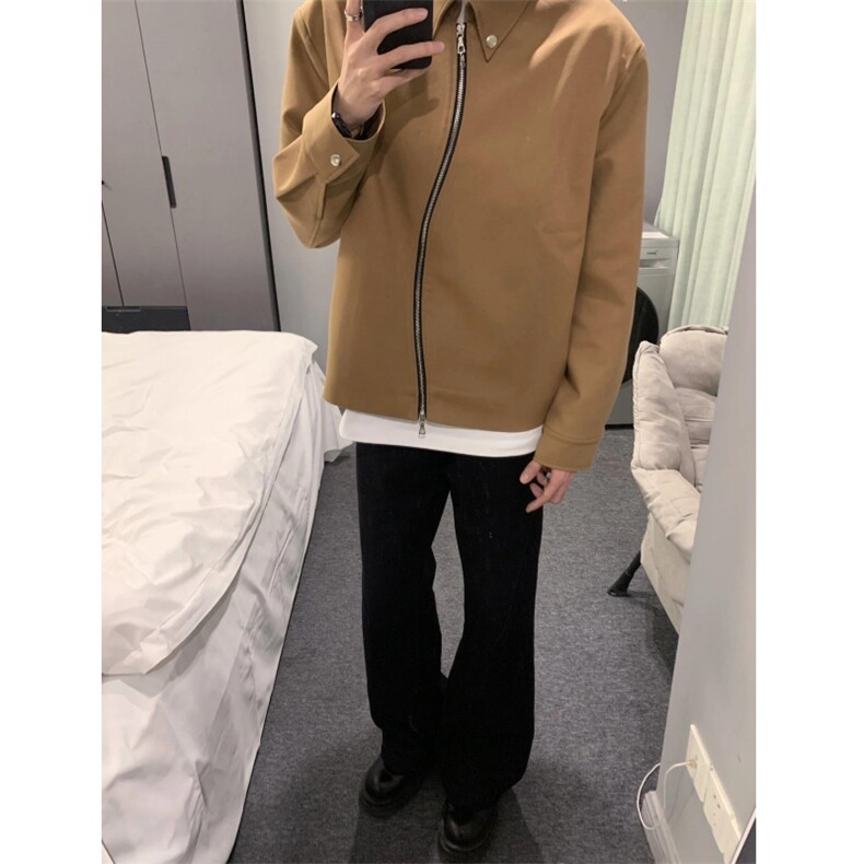 现货自制款现货S型拉链休闲简约卡其经典外套设计感夹克,男装夹克,星座910A
