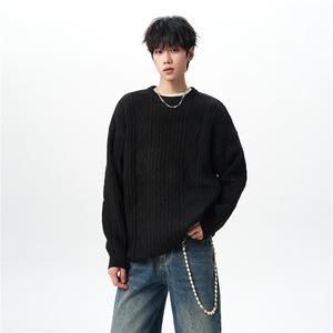 8XL-M圆领毛衣男秋冬季宽松慵懒套头麻花针织衫毛线衣MY19005P68图片