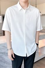 GS5009P45黑色衬衫男短袖垂感短袖夏季薄款宽松休闲韩版白衬衣男，男装T恤，星座1108-5