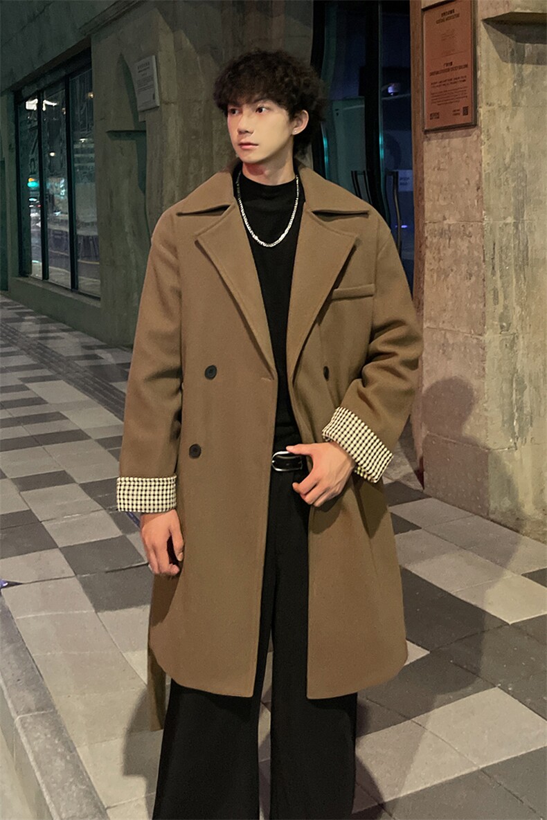 秋冬季毛呢大衣男潮高级感风衣宽松中长外套MN00731/P100加棉P110,男装风衣,电商B316