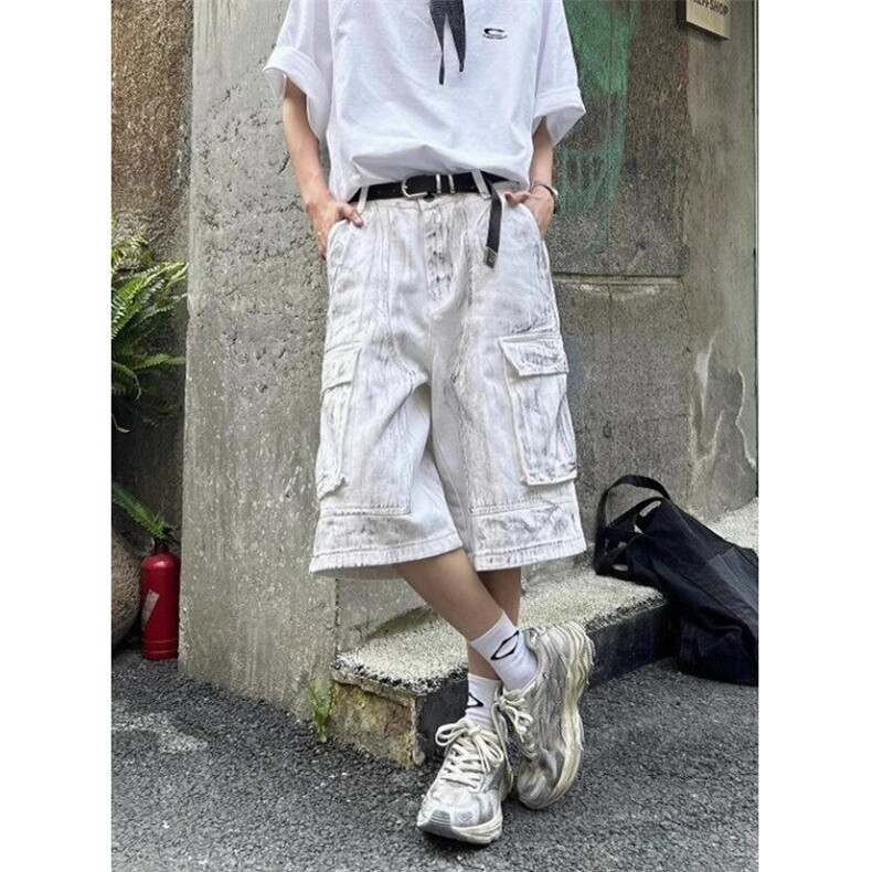 做脏工装牛仔五分裤男夏季新款小众百搭潮牌宽松直筒短裤KD6681,男装牛仔裤,星座1116A（原606A-3）