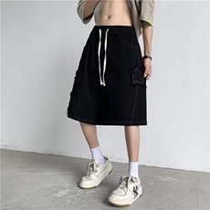 星星裤子牛仔短裤男夏季薄款潮牌高街过膝五分裤TG17310B-2-P38，男装牛仔裤，星座310B-2