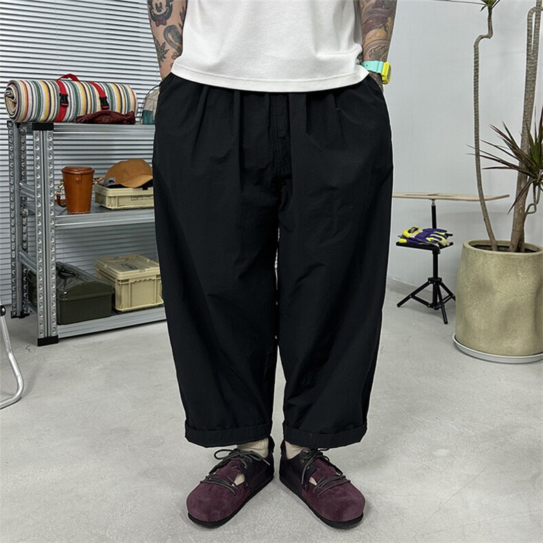 夏季超薄透气日系九分老爹裤潮牌速干宽松小众复古百搭YK1077P58，男装休闲裤，电商A089-1