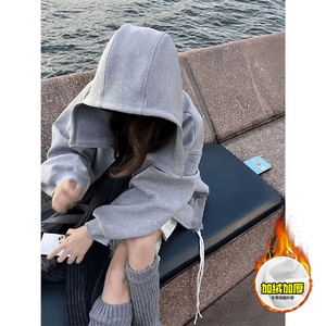 480G重磅加绒硬挺boxy 男女秋冬美式高街防风高领卫衣开衫厚外套图片