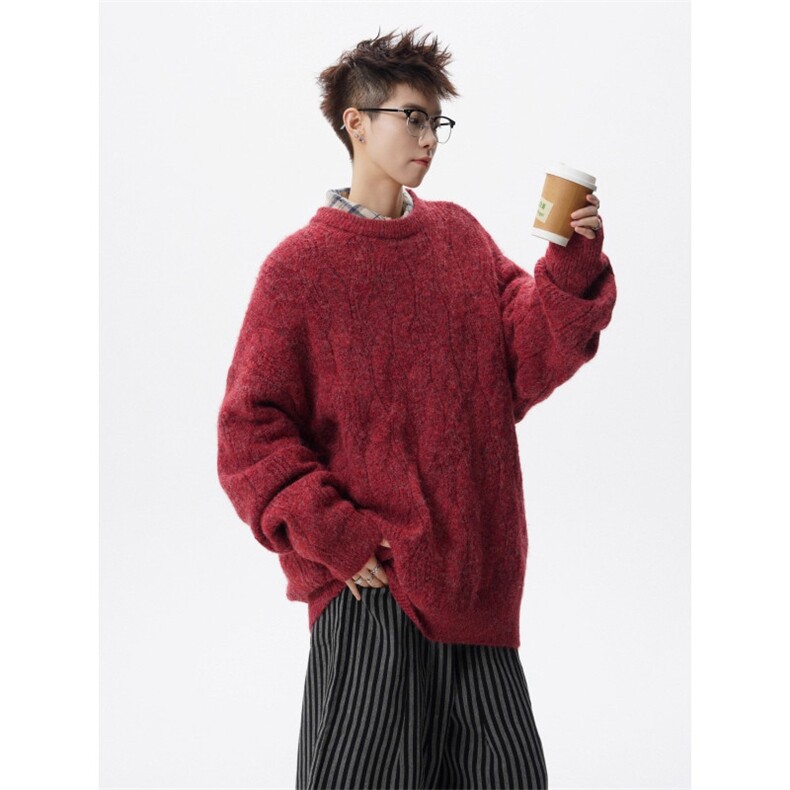 【005】5圆领纯色宽松针织衫百搭撞色套头毛衣情侣A079-M73-P53,男装针织衫/毛衣,电商A079