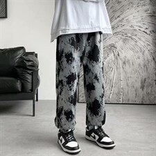 ins潮高街扎染直筒束脚裤宽松高腰bf休闲设计感阔腿裤K1239-P28，男装休闲裤，星座512-4