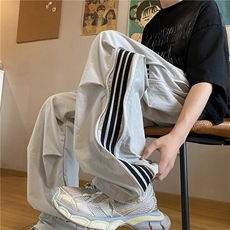 抖音品质夏季新款潮流拉链条纹宽松伞兵裤B315-K24225-特p40控78，男装休闲裤，电商B315