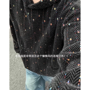 小香风提花针织刺绣连帽卫衣男款秋冬季cleanfit美式毛绒情侣外套图片