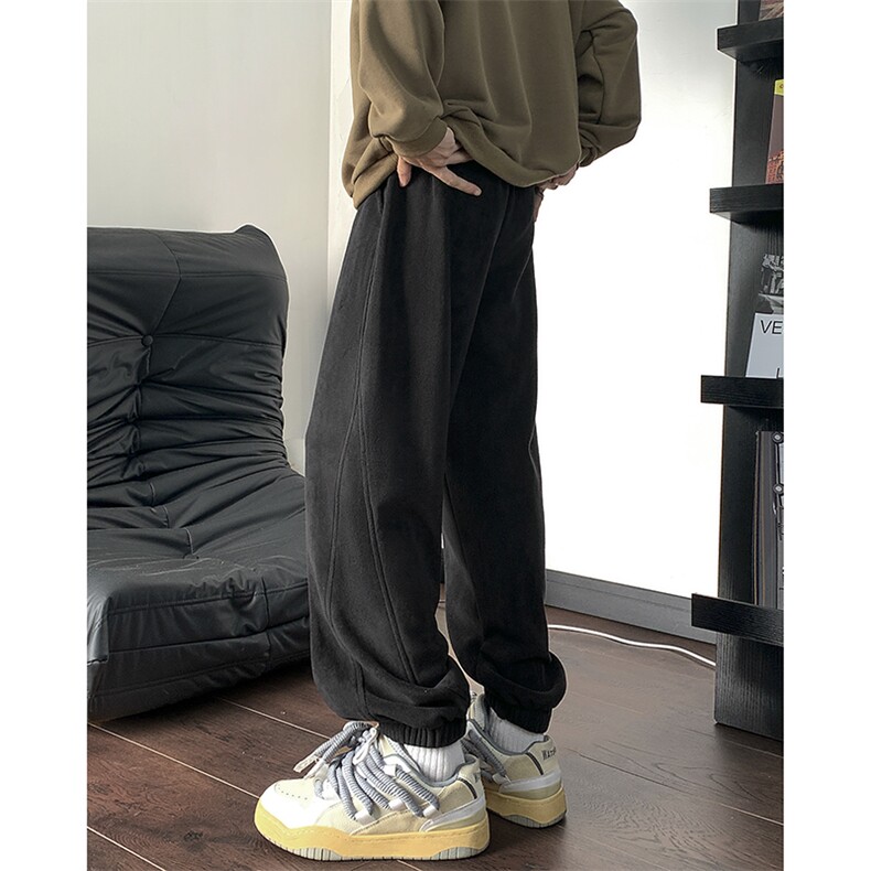 双面绒重磅卫裤男秋冬季加绒oversize软糯慵懒风宽松束脚哈伦裤子，男装休闲裤，电商D229A