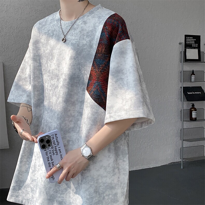 8XL-M民族风潮拼接休闲运动套装男夏季学生短袖短裤TZ38001P60图片