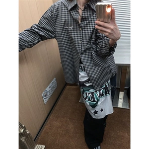 日系复古格子衬衫你男女春秋季新款基础款叠穿宽松慵懒感休闲衬衣图片