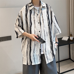 夏季豹纹短袖衬衫男女ins五分袖冰丝衬衣夜店潮A071-C59-P38