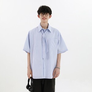 特P48 无差价新款夏季时尚百搭条纹领带衬衫-HC2283 无影墙图片