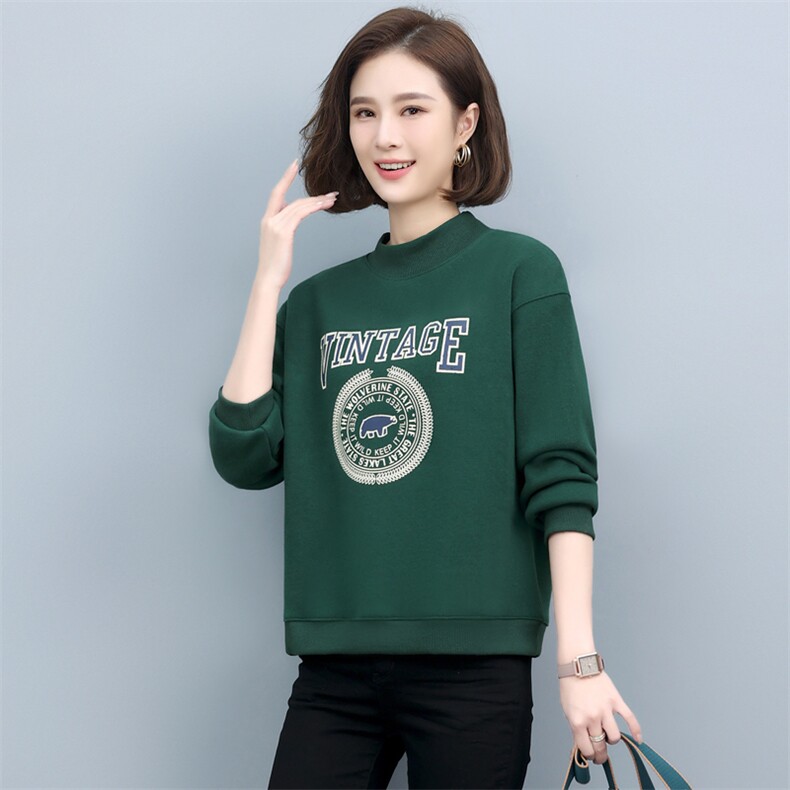 2023年秋季新款潮韩版套头圆领卫衣女时尚印花加绒加厚打底衫女棉,女装卫衣/绒衫,简韵佳