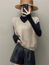 HE|轻奢简约百搭baby山羊绒针织马甲女V领毛衣宽松背心坎肩，女装针织衫/毛衣，织绒羊