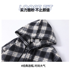 港味格子连帽衬衫外套男女秋季2025年新宽松慵懒风中长款休闲上衣，男装衬衫，星座1210-1