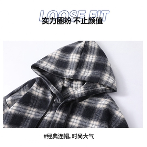 港味格子连帽衬衫外套男女秋季2025年新宽松慵懒风中长款休闲上衣图片