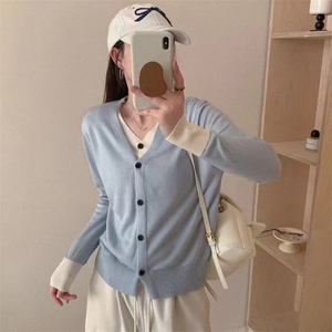 2025年春季单排扣女士修身时尚气质假两件开衫图片