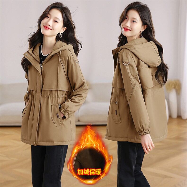 加绒加厚派克服外套女中长款2025冬季新款收腰显瘦连帽工装风棉服,女装棉衣/棉服,以桐