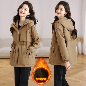 加绒加厚派克服外套女中长款2025冬季新款收腰显瘦连帽工装风棉服图片