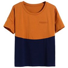 韩版简约舒适2021年春季宽松T恤拼接圆领修身显瘦潮流，女装T恤，丽影随形