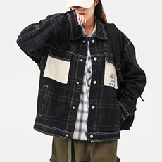 牛仔夹克工装口袋中性字母印花条纹贴布外套大码M-4XLJK8037P65，男装夹克，星座1013-1