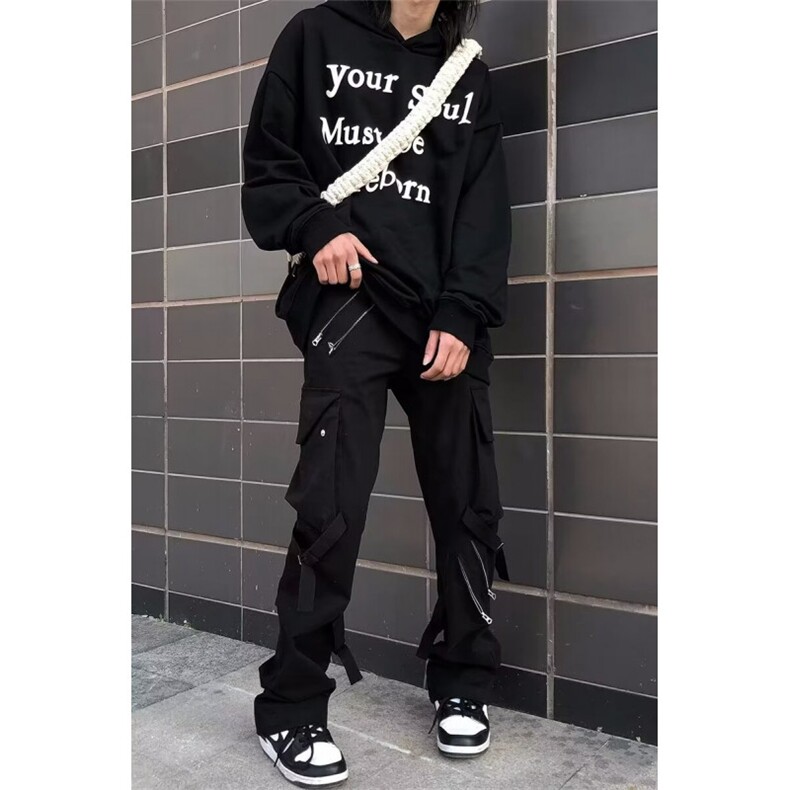 高街嘻哈hiphop长裤子风炸街绑带工装裤痞帅男 KD1036图片