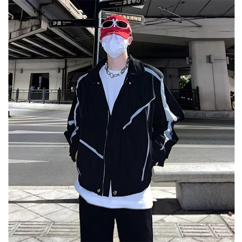 美式小众拼接外套男春秋季ins廓形宽松休闲运动夹克外套1287-P68,男装夹克,星座910-5