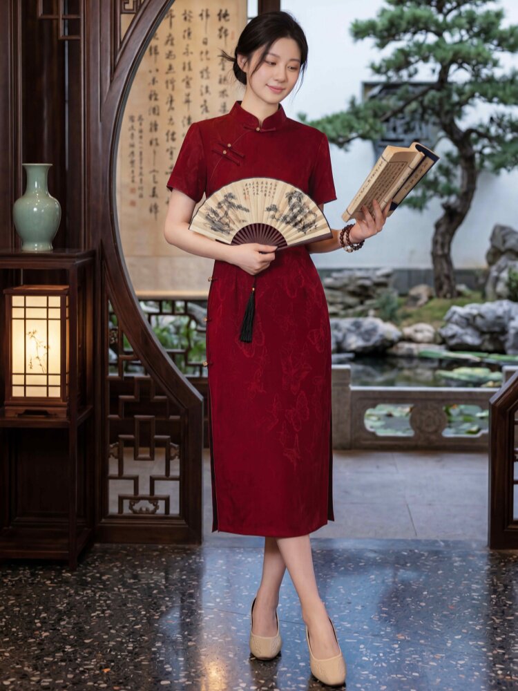 春夏季新款设计简约时尚气质修身显瘦喜庆中长款婚礼旗袍连衣裙,女装汉服/婚纱/旗袍/礼服,媚琳依坊