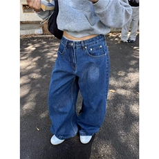 原牛复古做旧牛仔弯刀裤日系简约慵懒阔腿裤1001-1-NK1524-P48，男装休闲裤，星座1001-1