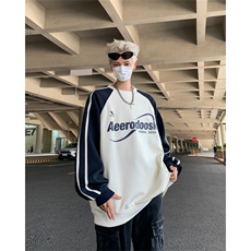 2024新款条纹拼色宽松卫衣圆领拼接外套情侣装男女现货W8340-P42，男装卫衣，星座512-4