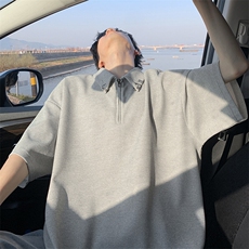 特批P25无差价夏季华夫格金属扣polo衫半拉链男宽松短袖T恤T5077，男装T恤，电商A001-1