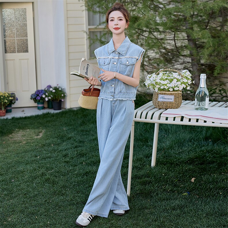 （新款现货）2026牛仔套装夏季女无袖马甲长筒半身裙吊带两件套,女装套装/套裙,印象茜